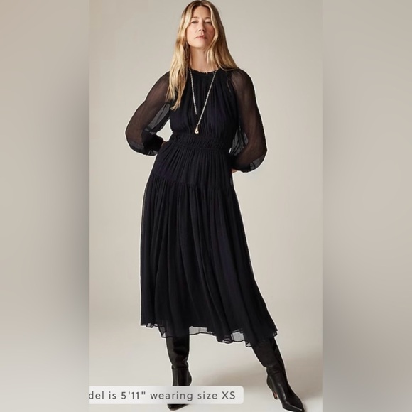 J.Crew Crinkle chiffon sheer long-sleeve dress